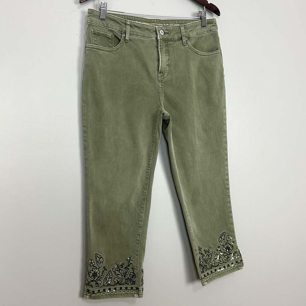 Chico’s So Slimming Girlfriend Crop Jeans Women’s Size 8 Beaded Stretch Denim